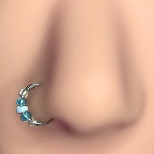 2/$18 20G Beaded hoop nose ring clear blue white